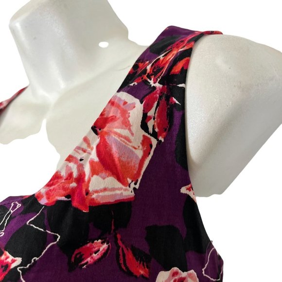 Apt 9 Stretch Women's Purple Coral Pink Floral Sleeveless Box Pleated Dress 14 - Picture 9 of 16